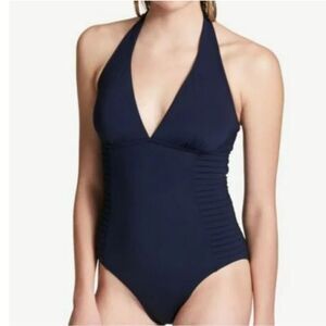 Calvin Klein Women's Side-Pleated navy blue halter One Piece Swimsuit Size 6